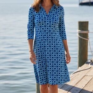 Barbara Erickson Blue Geometric resort dress spandex Large